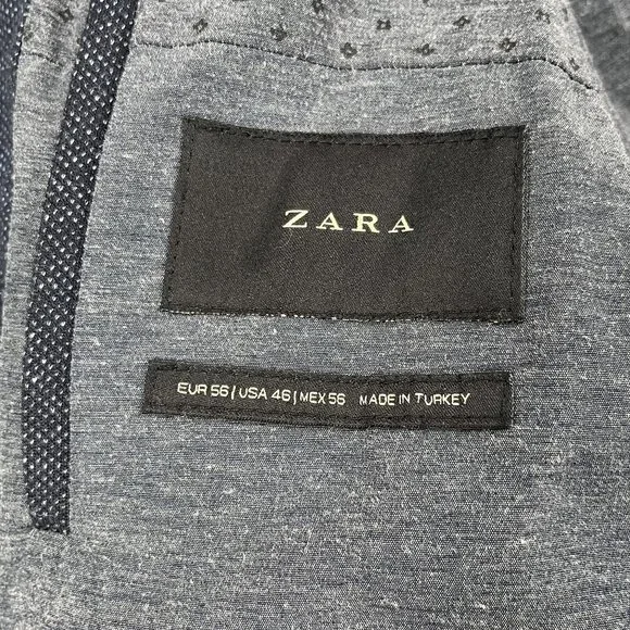 Zara Navy Two Button Lightweight Blazer / Sports Coat Sz 46R w/ elbow patches - Picture 4 of 6